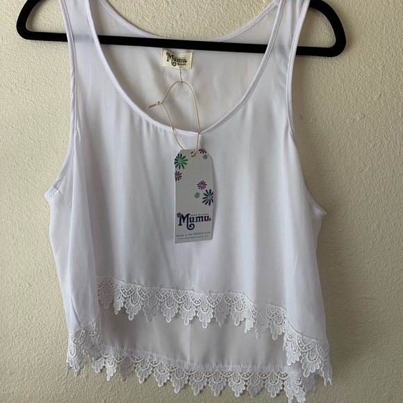 White crisp Chevron mumu medium crop tank top - Picture 2 of 5